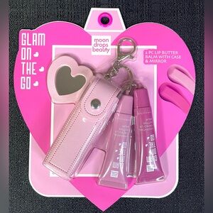 Moon Drops Beauty Lip Butter Balm 2x Raspberry Plum Carry Case Heart Mirror NIP